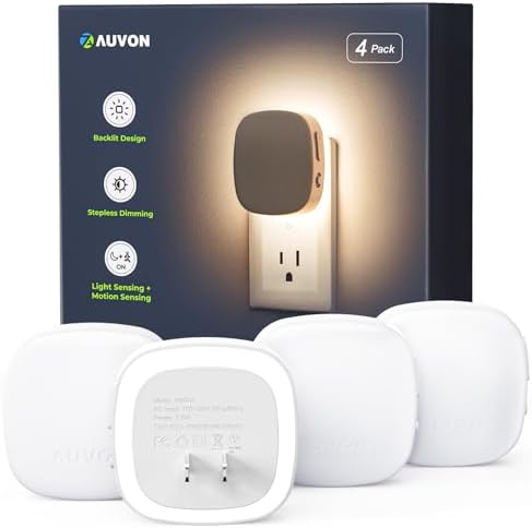 AUVON Plug-in LED Backlit Night Light 4 Packs, Motion & Dusk to Dawn Sensor by AUVON