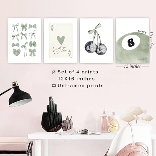 okaxscm Sage Green Coquette Trendy Preppy Wall Art Prints Set of 4, Coquette - Image 3