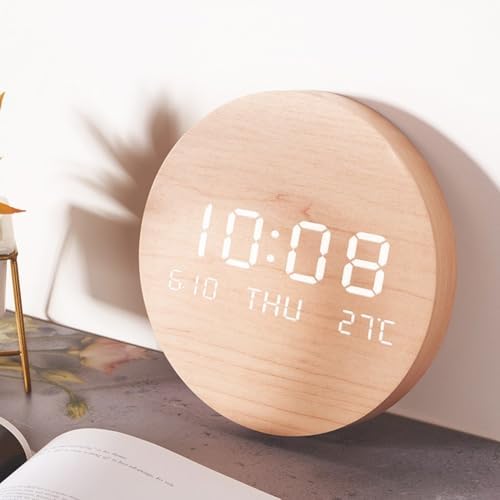 Wooden Silent Non-Ticking Wall Clock, Wood Moon Cordless Aesthetic Modern Alarm by Unknown