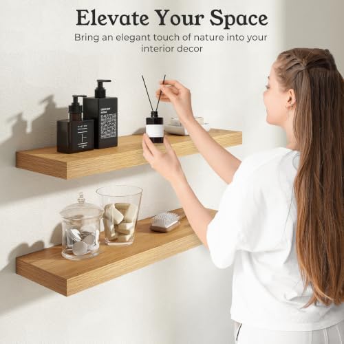 40" Natural Oak Color Floating Shelves Wood Wall Shelf - Image 3