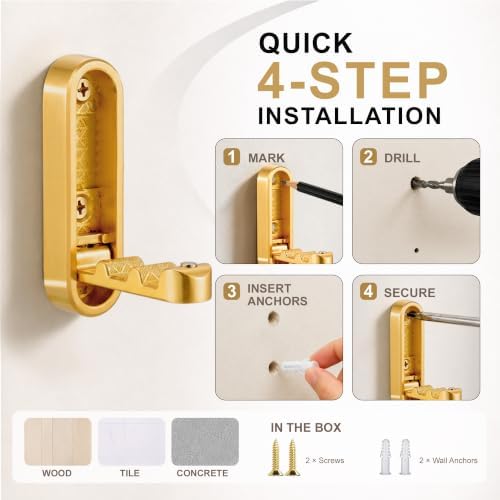 Foldable Wall Hooks, 40lb Heavy Duty, Zinc Alloy, 2 Pack - Image 7