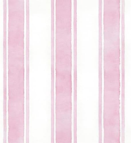 17.3" x 1200" Watercolor Pink Striped Peel and Stick Wallpaper by AuraCyzirineWallpaper