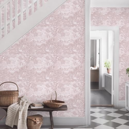 Ismoon Pink Peel and Stick Wallpaper Neutral Wall Paper 17.3in×16.4ft Vintage - Image 5