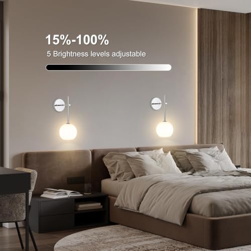 Chrome Battery Operated Wall Sconces Set of 2, Rechargeable Wireless Wall Lights - Image 3