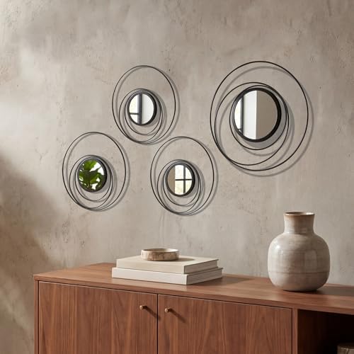 4 Piece Gold Round Wall Mirror Set Modern Metal Circles by sxnzequnze