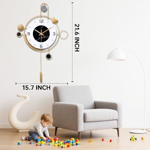 Wall Clock with Pendulum, Silent Non Ticking Battery Operated Modern Large Wall - Image 2