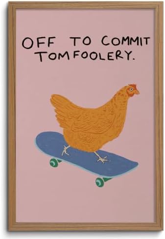 Framed Funny Animal Wall Art Whimsical Skateboard Chicken art Decor by ZMDDYSWallArt