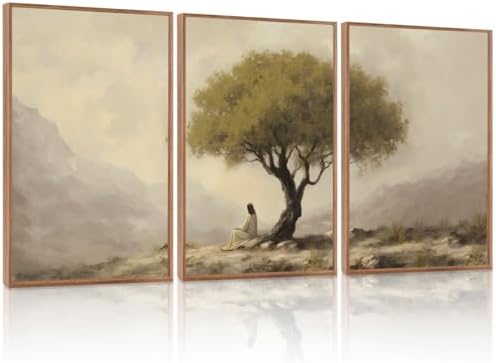 HLNIUC Jesus Sitting Under Olive Tree Canvas Wall Art, Religious Christian Wall by HLNIUC