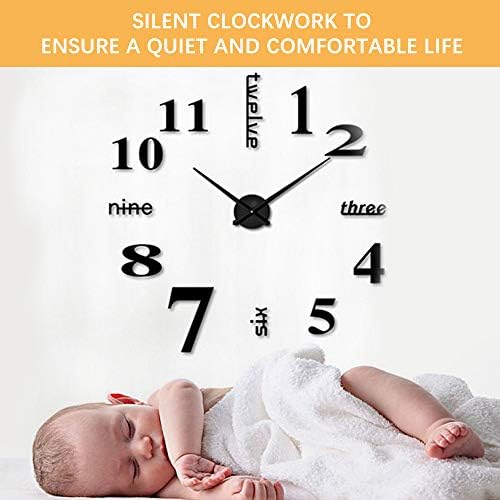 Modern Large 3D Mirror Frameless DIY Wall Clock - Image 5