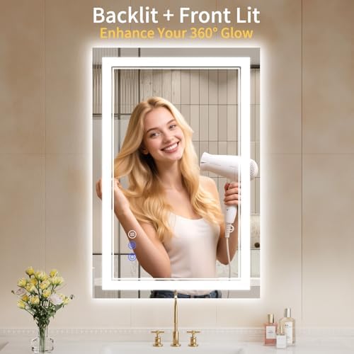 24X36 LED Bathroom Mirror with Lights, Backlit + Front Lit, Led Vanity Mirror - Image 2