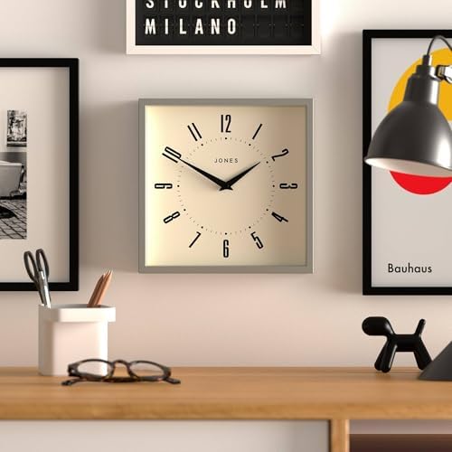 JONES CLOCKS® Box wall Clock | Retro Square Clock | 10" | Gray | Easy to Read - Image 3