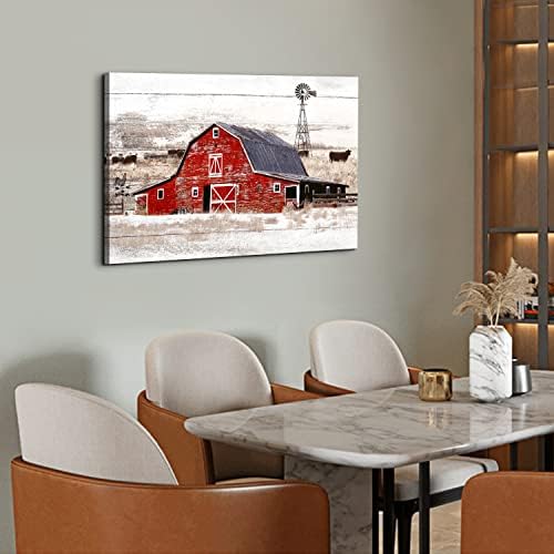 AREBOLO Red Old Barn Wall Art Country Windmill Wall Decor Rustic Farmhouse - Image 5