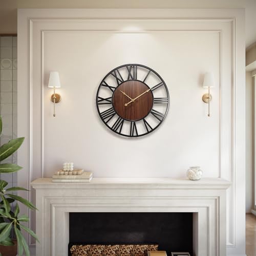 Vantic24 Inch Large Wall Clock, Roman Numeral Wood Oversized Wall Clock by Vantic