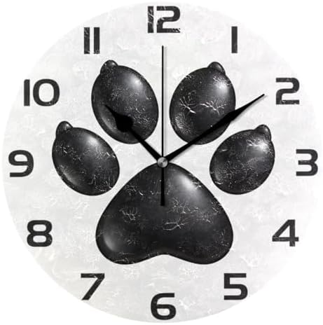 ABLINK Black Cute Dog Paw Round Wall Clock, Silent Non Ticking Oil Painting by Unknown