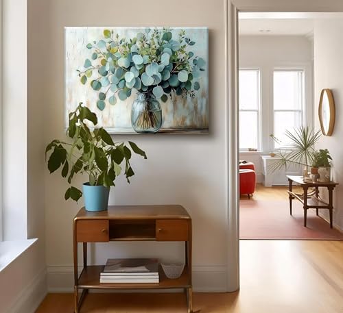 Eucalyptus Flower Vase Canvas Wall Art Sage Green Canvas - Image 2
