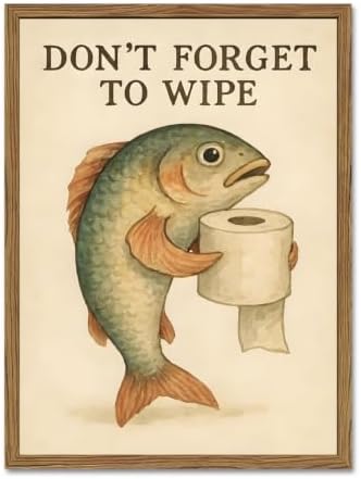 Funny Fish Bathroom Wall Art Don't Forget to Wipe Quote Sign Wall Decor Painting by Unknown