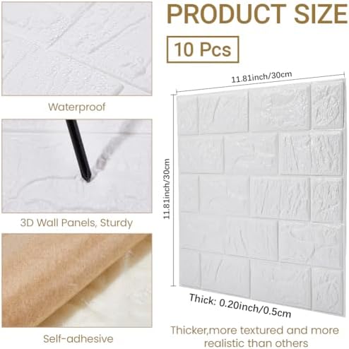 CRASPIRE 10Pcs 3D Faux Stone Peel and Stick Wall White Tile Panels 11.8x11.8in - Image 2