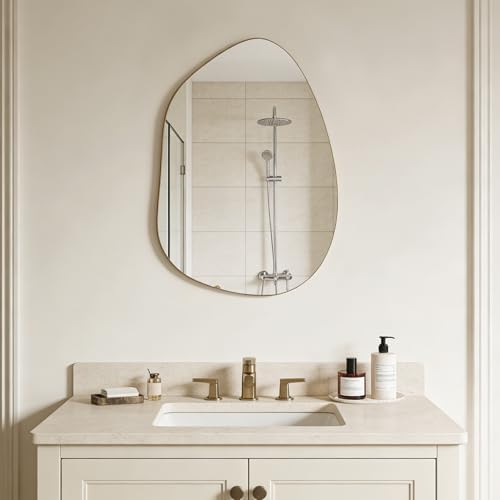 Irregular Asymmetrical Wall Mirror, 28x20 Inch Gold Bathroom Mirror - Image 3