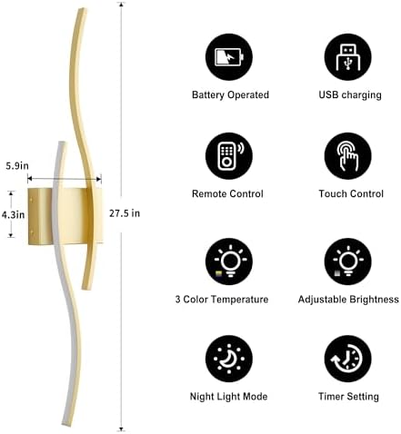 KARTOOSH Wireless Wall Sconces Set of 2, Dimmable LED Sconce - Image 5