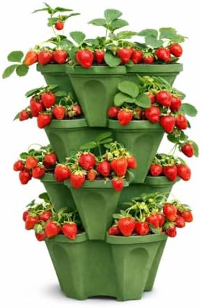 Strawberry Planter Tower, 4 Tier Stackable Vertical Planter, 16 Plant Sites by SmartSpring