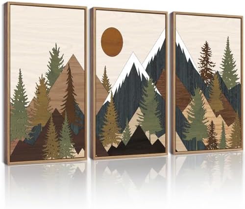 KUVIOKE Landscape Mountain Wall Art 16x 24in Large Set Sunrise Pine Tree Forest by KUVIOKE