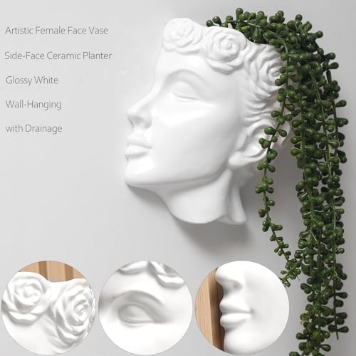 Side-Face Ceramic Planter – Glossy White, Wall-Hanging, - Image 6
