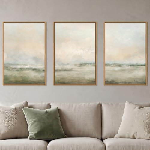 Aryroi Abstract Beige Green Landscape Framed Canvas Wall Art Set- 16"x24"x3 - Image 2