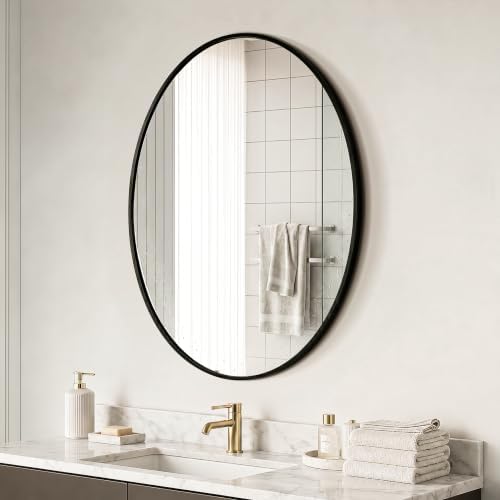 Black Oval Bathroom Mirror for Wall - Image 3