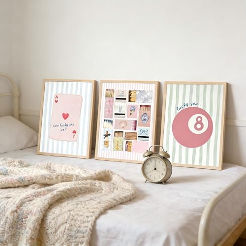 3Pcs Trendy Preppy Wall Art Pink Blue Matchbox Lucky 8 Ball Pictures Wall Decor - Image 5