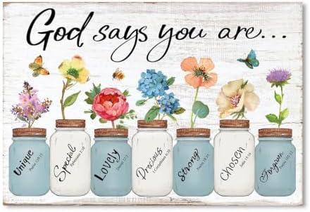 Inspirational Floral Canvas Wall Art: God Says You Are Positive Quotes Wall by YPY