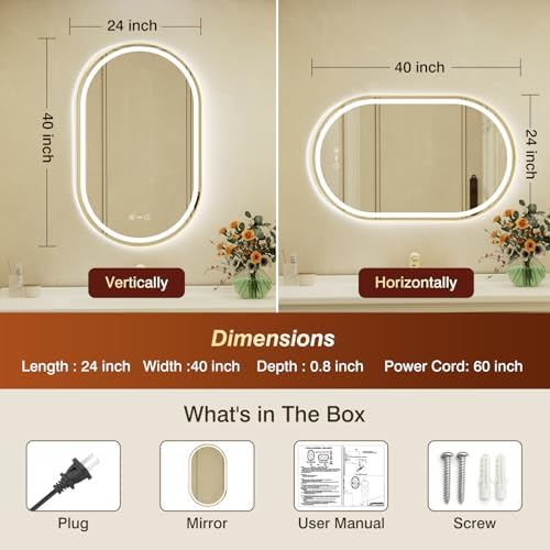 24x40 Inch Oval Gold Framed LED Bathroom Mirror - Image 2