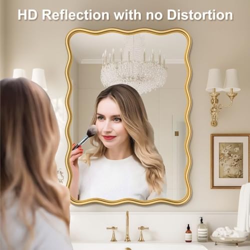 PROHOMEWARE 20x28 Gold Wavy Irregular Bathroom Mirror, Wall-Mounted - Image 4