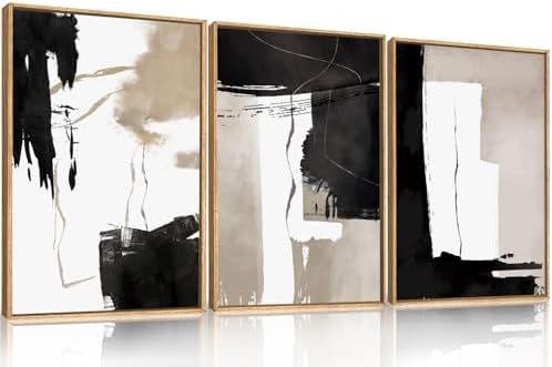 Abstract Black White Brown Framed Canvas Wall Art Set-24"x36"x3 - Image 5