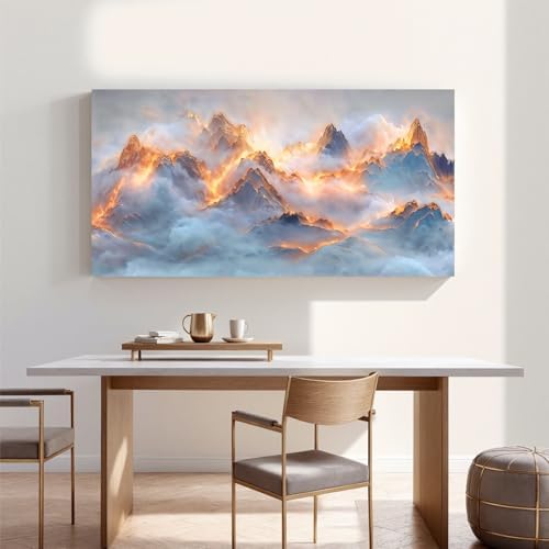 YISXINOAG Golden Snow Mountain Wall Art Abstract Landscape Painting 24"X48" - Image 6