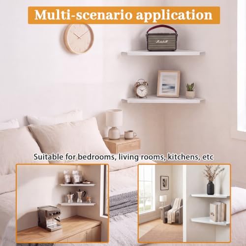 12" White Large Corner Floating Shelf Wall Mounted, Metal 2 Pcs - Image 3