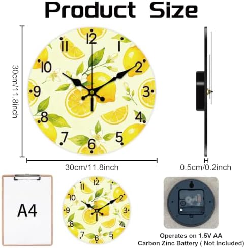 Lemon Wall Clock Silent Non-Ticking 12" - Image 2