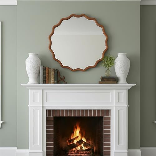 GDFStudio 36 Inch Wavy Round Solid Wood Frame Mirror, Bohemian Decorative Wall - Image 6