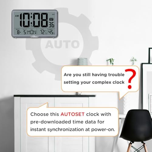 WallarGe Auto Set Digital Wall Clock Battery Operated, Auto DST - Image 3