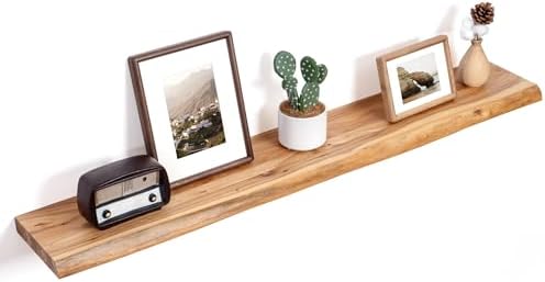 FLYJOE Floating Shelves for Wall Decor, Rustic Solid Elm Wood Live Edge by FLYJOE