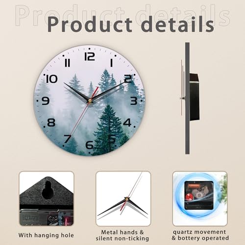 Clock for Living Room, Misty Forest Wall Clocks Wooden Wall Clock Art Hanging - Image 3