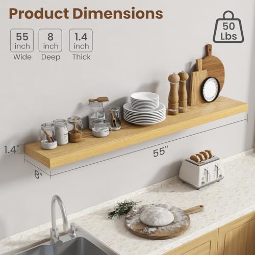 55 Inch Floating Shelves for Wall, 8 Inch Deep, Invisible Brackets - Image 3