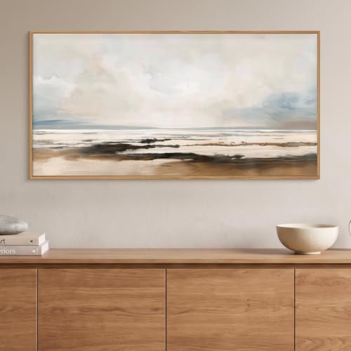 HOURIA Neutral Abstract Gray Landscape Framed Canvas Wall Art Set-40"x20"x1 - Image 3