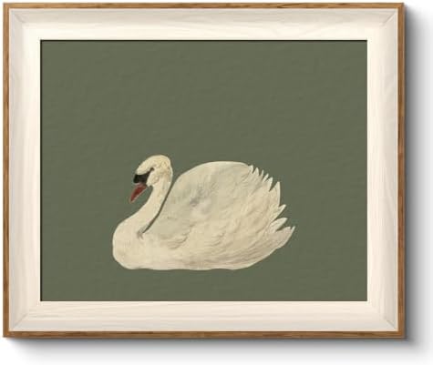 VIYYIEA Framed Modern Green Swan Wall Art by VIYYIEAART
