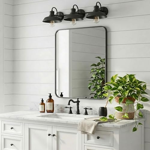 30x36 Inch Matte Black Rounded Rectangle Bathroom Vanity Mirror - Image 2