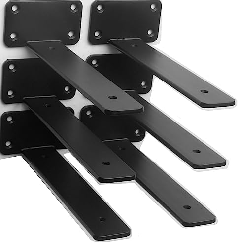 6 Pack - 6 inch Black Hidden L Shelf Bracket Iron Floating Shelf Brackets by MHMYDZ