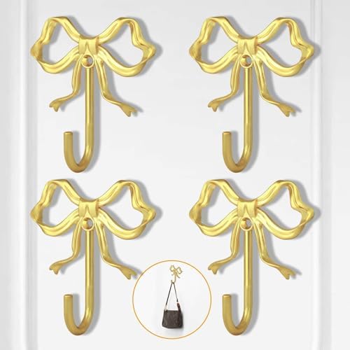 4 PCS Large Size Gold Bow Wall Hook, Metal Hooks, Bow Room Decor Hooks by XHIPY