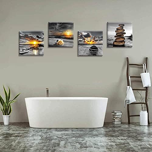 Yxbhhym Black and White Gold Beach Wall Art Ocean Canvas Seascape Prints - Image 3