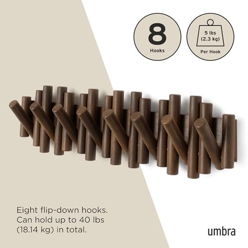 Umbra Picket Coat Rack, Wall Mount 8 Flip-Down Coat Hooks - Image 5