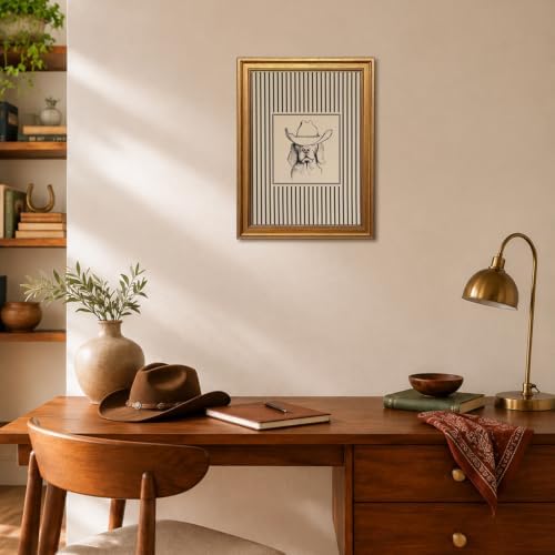 Vintage Gold Framed Western Cowboy Dog Wall Art, Cute Labrador in Cowboy Hat - Image 6