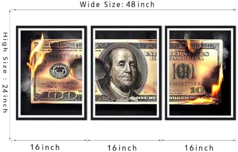 Modern Money Benjamin Franklin Canvas Wall Art Black Framed Painting 3 Panels - Image 6